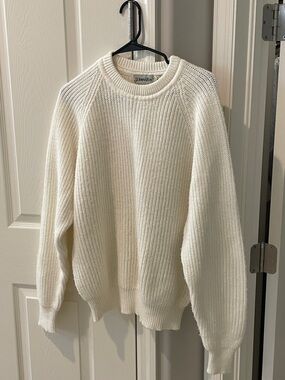 Cream Ribbed Crewneck Sweater - fisherman core vintage 90s eclectic grandpa